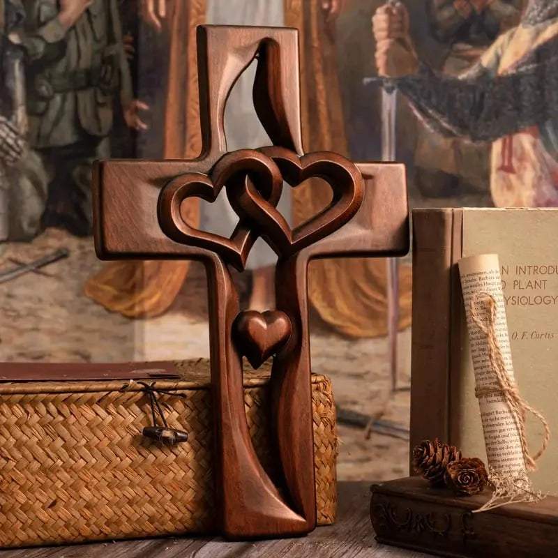 🔥Year-end Sale Save 60 % OFF ✝️ Intertwined Hearts Wooden Cross – Romantic Gift, Handcrafted & Engravable 💝📦