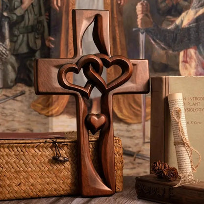 🔥Year-end Sale Save 60 % OFF ✝️ Intertwined Hearts Wooden Cross – Romantic Gift, Handcrafted & Engravable 💝📦