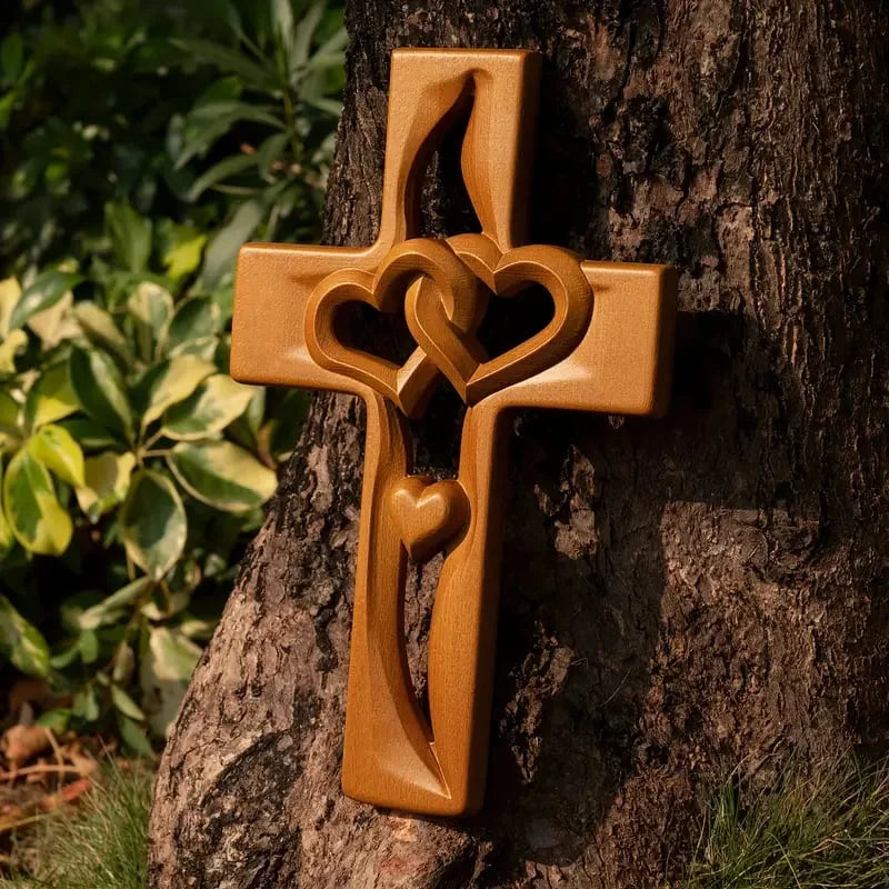 🔥Year-end Sale Save 60 % OFF ✝️ Intertwined Hearts Wooden Cross – Romantic Gift, Handcrafted & Engravable 💝📦
