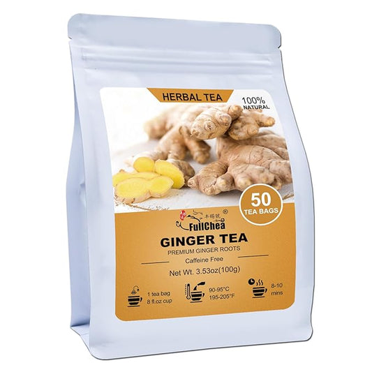 Ginger Tea Bags, 50 Teabags, 2g/bag - Premium Ginger Root Tea Bag - Warm & Spicy - Non-GMO - Caffeine-free - Support Digestion & Boost Immunity