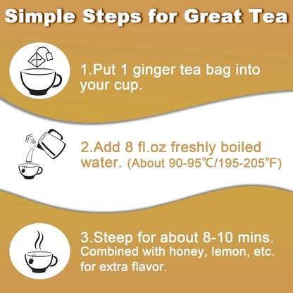 Ginger Tea Bags, 50 Teabags, 2g/bag - Premium Ginger Root Tea Bag - Warm & Spicy - Non-GMO - Caffeine-free - Support Digestion & Boost Immunity