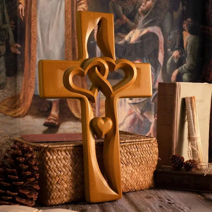 🔥Year-end Sale Save 60 % OFF ✝️ Intertwined Hearts Wooden Cross – Romantic Gift, Handcrafted & Engravable 💝📦